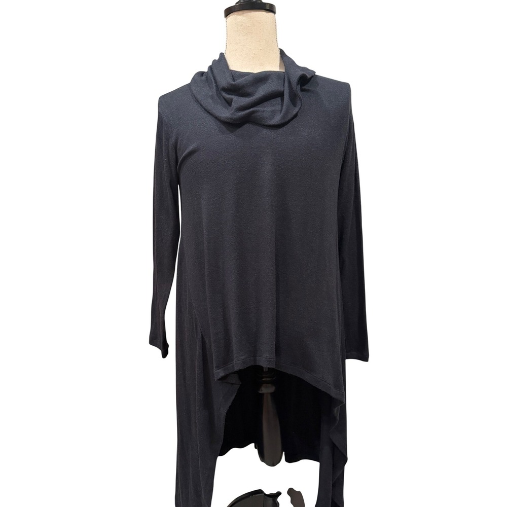 Giuliana Black Cowl Neck Asymmetrical Lagenlook Tunic Top Long Sleeve Large